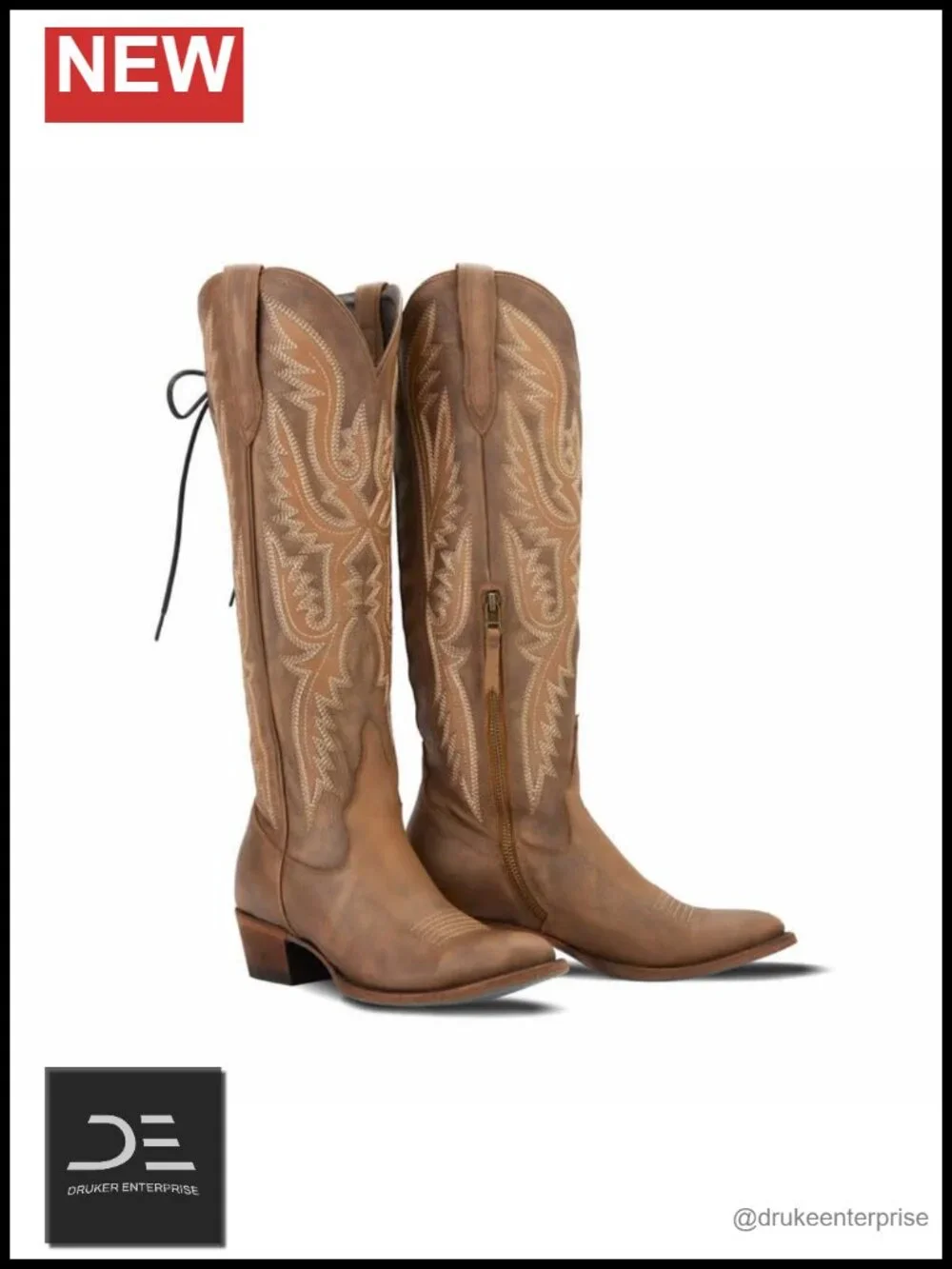 Over the Knee Cowgirl Boots with Adjustable Corset Lace Up Side Zipper Stacked